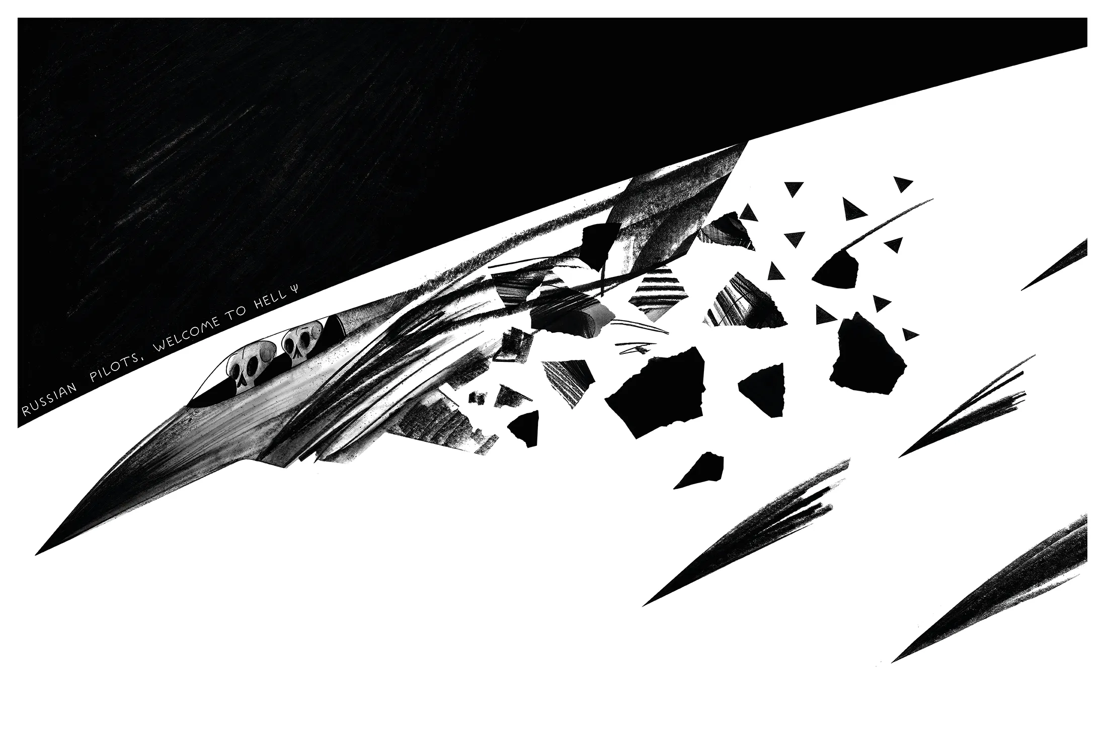 Зображення "russian pilots welcome to hell" від євген григор'єв, матеріали: друк на плівці, медіум: Графіка, місто: Львів, серія: "Poisoning", ціна: €400