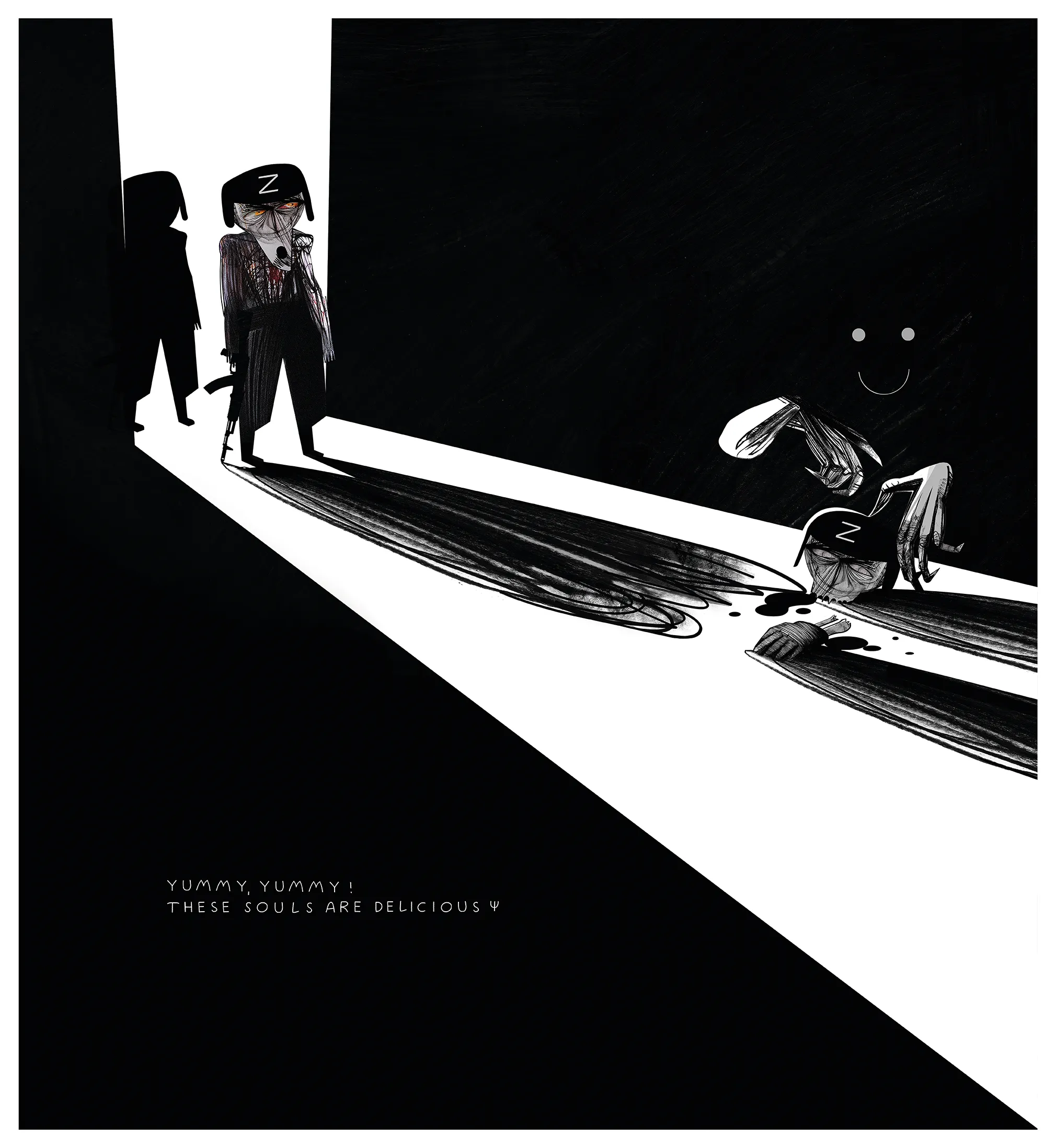 Зображення "yummy, yummy! these souls delicious " від євген григор'єв, матеріали: друк на плівці, медіум: Графіка, місто: Львів, серія: "Poisoning", ціна: €400
