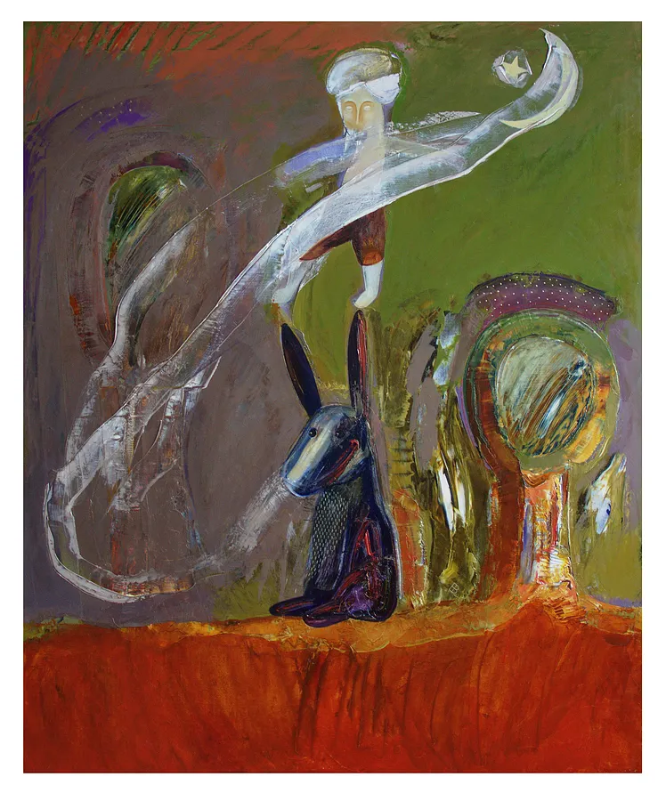 Зображення "Ходжа Насредин балансує на вухах віслюка" від євген григор'єв, матеріали: Полотно, олія, медіум: Живопис, місто: Львів