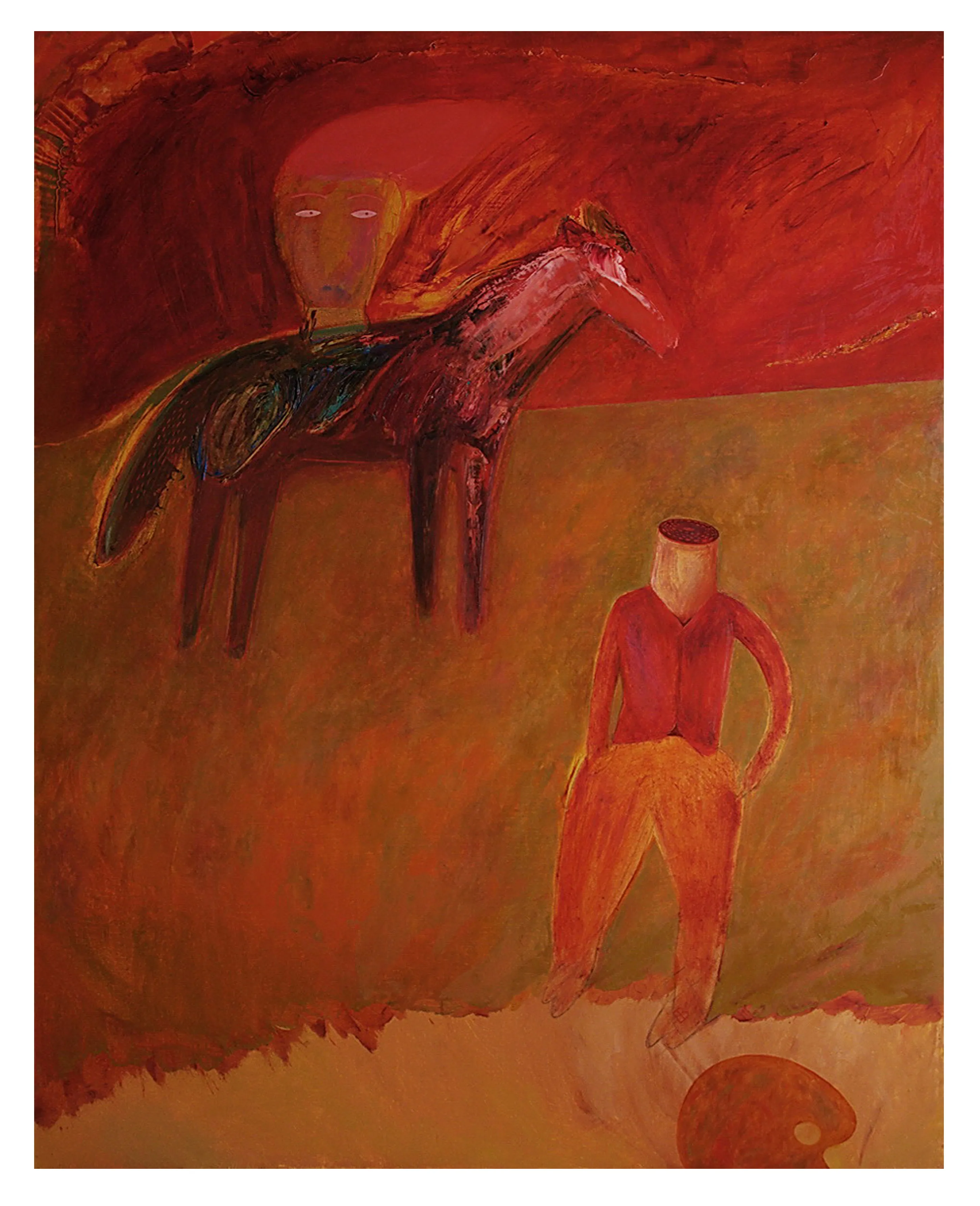 Зображення "вершнику без голови ніяк не вдається намалювати свій портрет" від євген григор'єв, матеріали: Полотно, олія, медіум: Живопис, місто: Львів