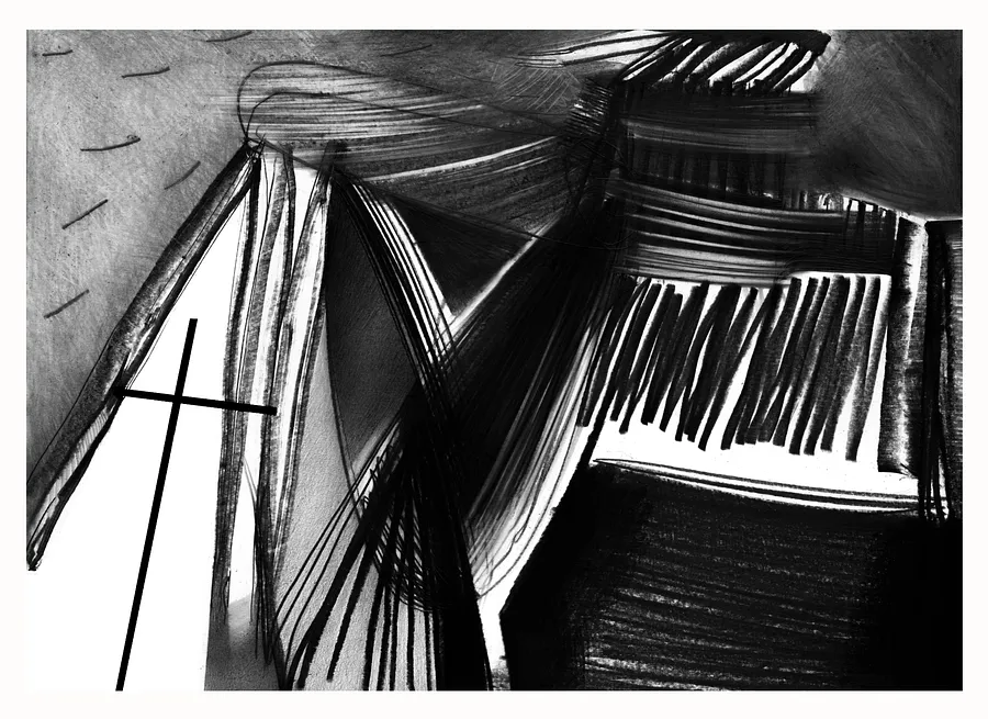 Зображення "Церква" від євген григор'єв, розмір: А3, матеріали: папір, графіт, медіум: Графіка, місто: Львів, серія: "Чорне,сіре, біле"