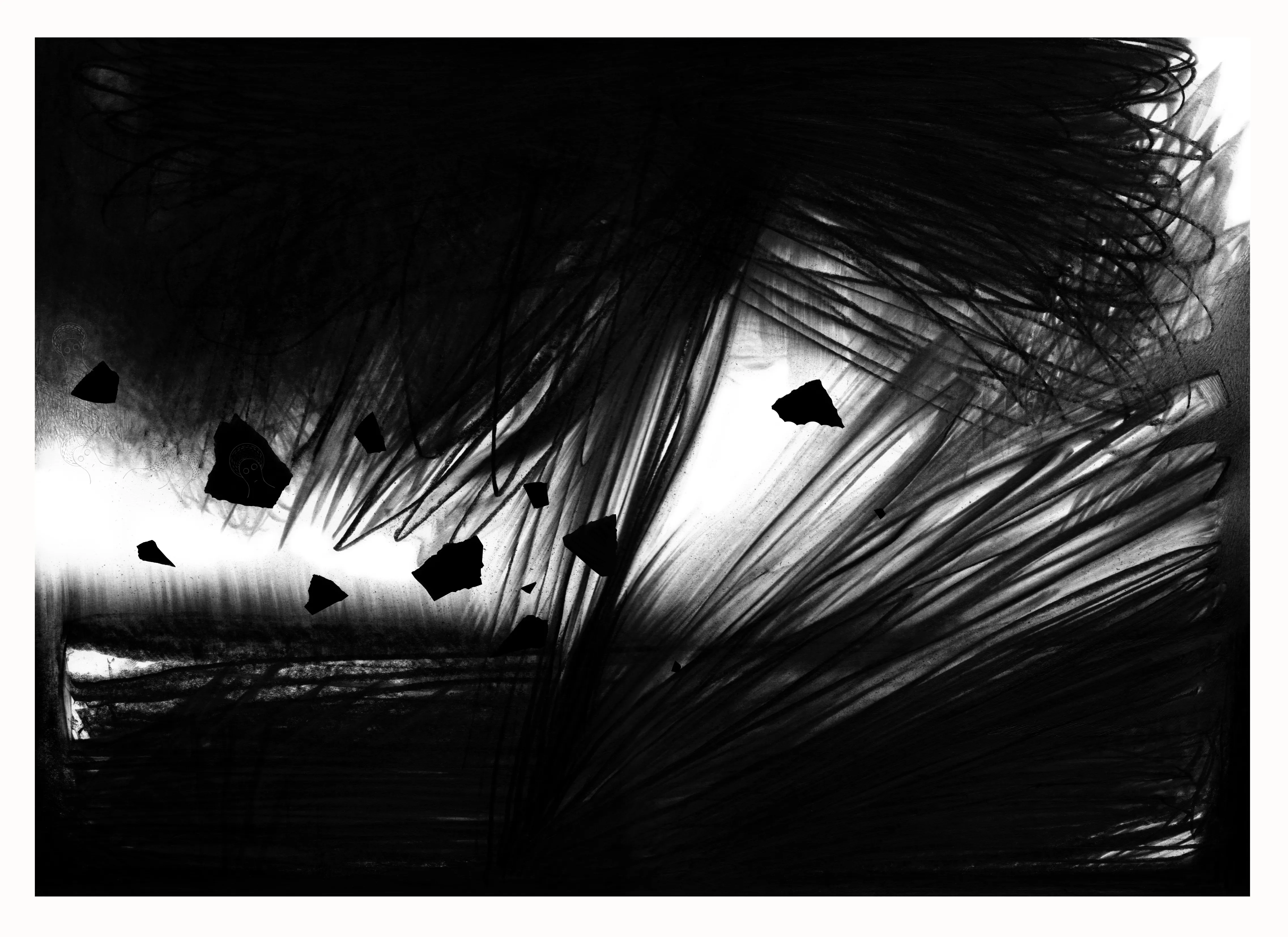 Зображення "Уламки" від євген григор'єв, розмір: А3, матеріали: папір, графіт, медіум: Графіка, місто: Львів, серія: "Чорне,сіре, біле", ціна: €300